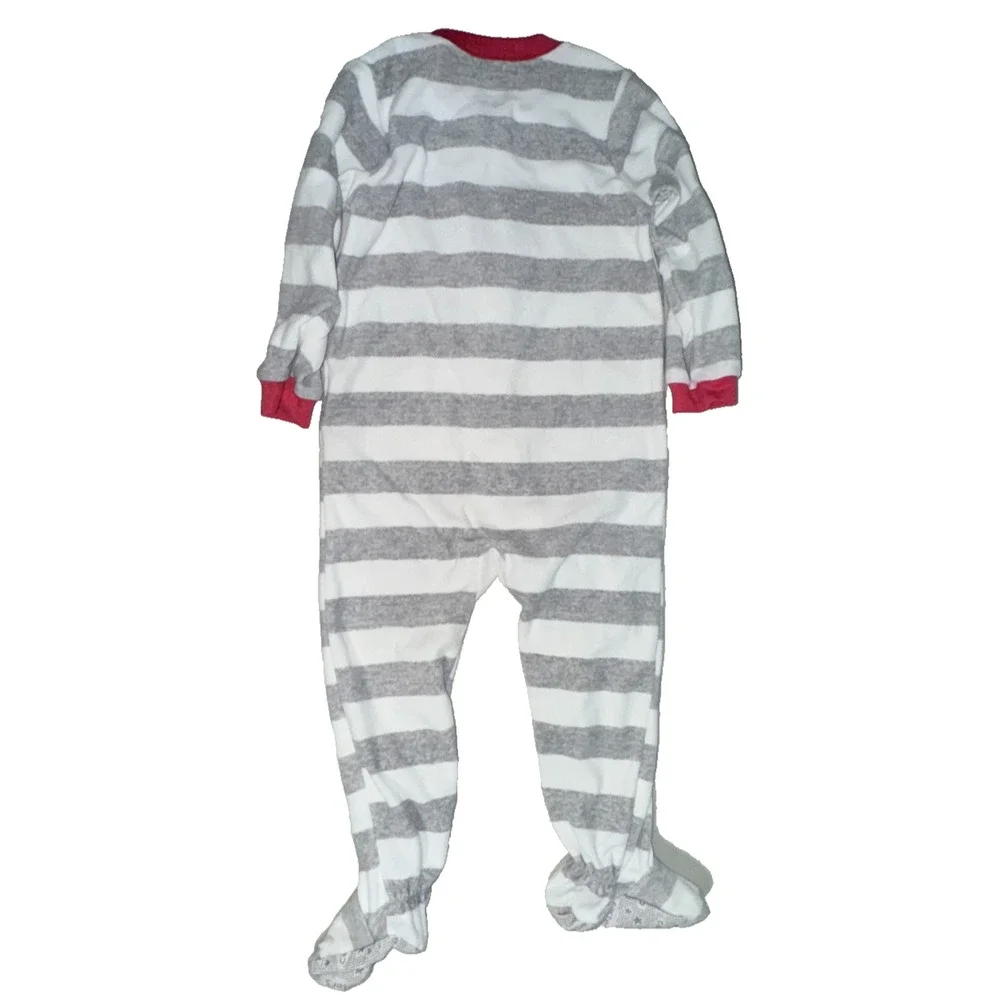 Carters Boys 3T Footie Pajamas‎ Firetruck Striped Microfleece Full Zip Sleepwear
